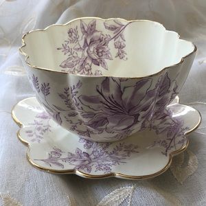 Gold trimmed Lavender floral China bowl and plate